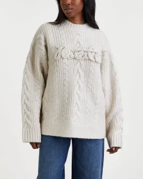 ROTATE Birger Christensen   Sweater Cable Knit Logo White 